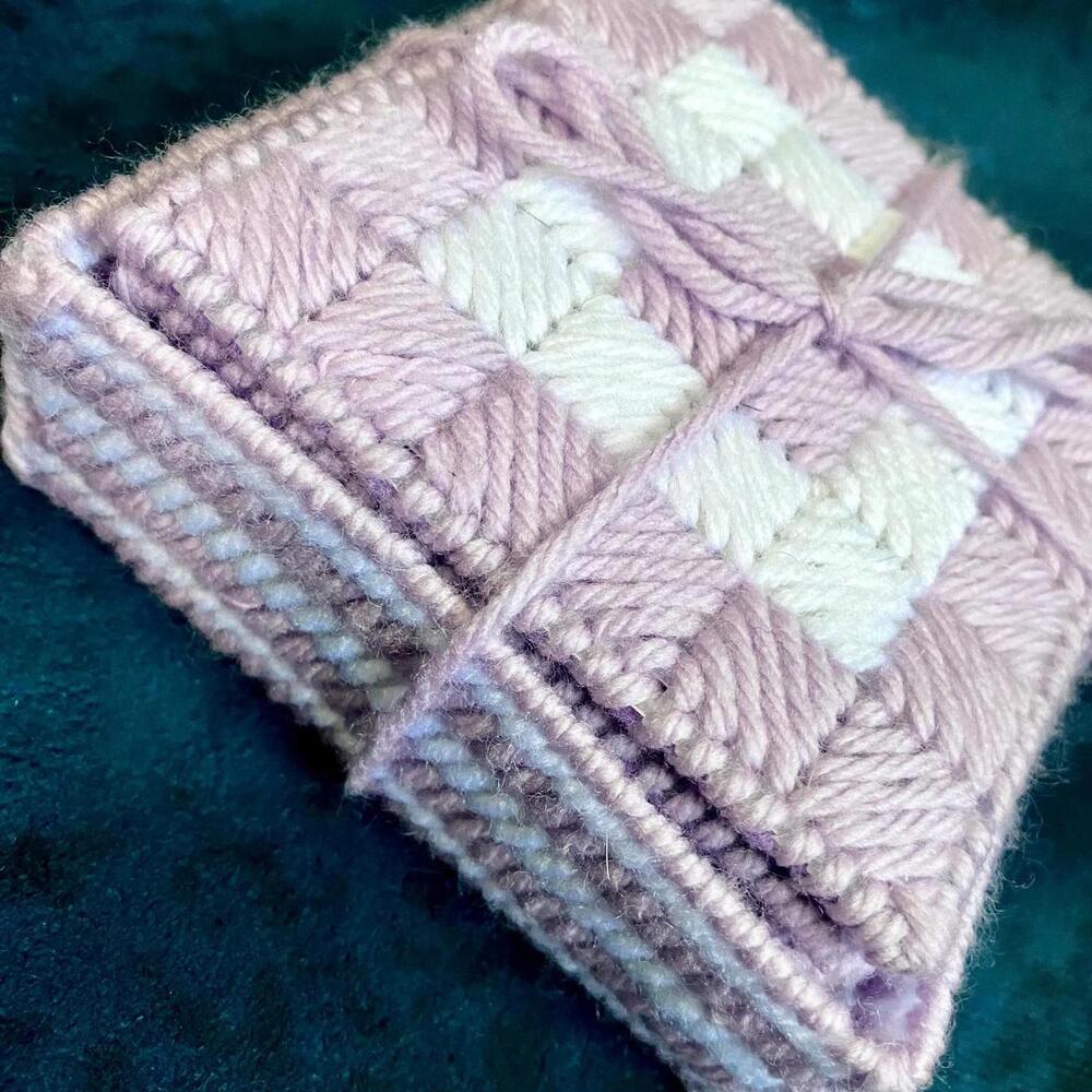 Vintage Purple Handmade Crochet Patterned Drink Coasters Unique Housewarming